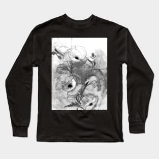 Poppies in Black and White, Digital Conversion from Watercolor Painting Long Sleeve T-Shirt